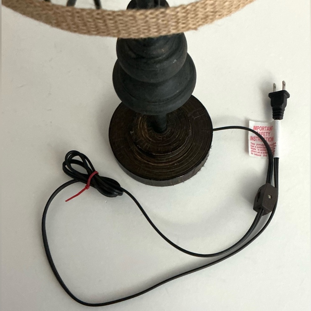 Farmhouse 20"H Black & Brown Metal and Burlap Cage Table Lamp - Picture 13 of 14